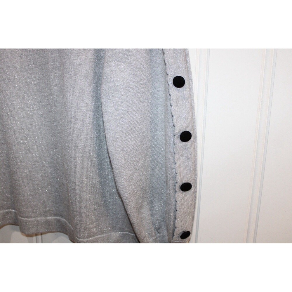 Karl Lagerfeld Paris Metallic Shimmer Button Sleeve Sweater Womens Size Large - Picture 2 of 8